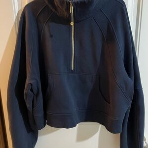 Navy Crop Scuba Funnel Neck